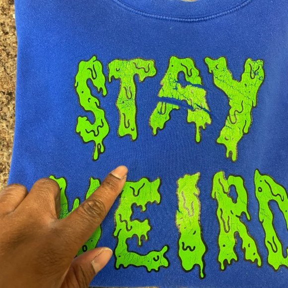 Stay Weird Blue Graphic Crewneck Relaxed Sweatshirt - Picture 9 of 9